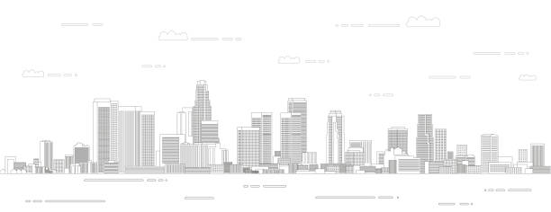ロサンゼルスの街並み線画体スタイルのベクターイラスト。詳細なスカイラインポスター - 都市点のイラスト素材／クリップアート素材／マンガ素材／アイコン素材