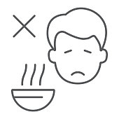 Loss of appetite thin line icon, diet and covid-19, coronavirus symptom sign, vector graphics, a linear icon on a white background, eps 10