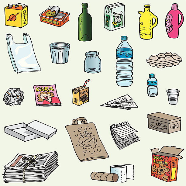 bildbanksillustrationer, clip art samt tecknat material och ikoner med lots of objects to recycle - brown paper bag