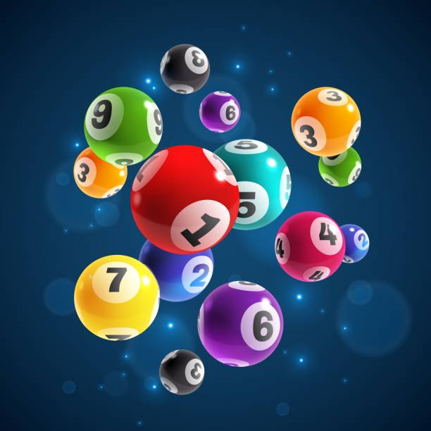 Lottery numbers. Flying realistic drawing lottery or billiard balls, lucky accidental win, instant jackpot internet gambling vector concept Lottery numbers. Flying realistic drawing lottery or billiard balls, lucky accidental win, instant jackpot internet gambling, lotto bingo vector concept on dark background lottery stock illustrations