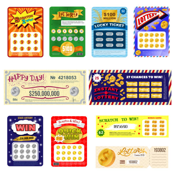 Lottery ticket vector lucky bingo card win chance lotto game jackpot set illustration lottery gaming tickets isolated on white background Lottery ticket vector lucky bingo card win chance lotto game jackpot set illustration lottery gaming tickets isolated on white background. lottery stock illustrations