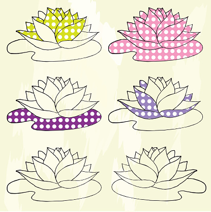 lotus collection, hand drown lotus with dotted fill, vector lotu