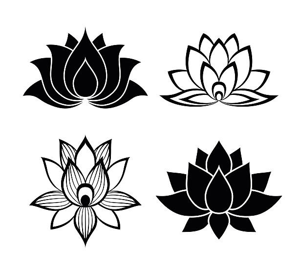 lotus blume zeichen set - lotusblume tattoo stock-grafiken, -clipart, -cartoons und -symbole