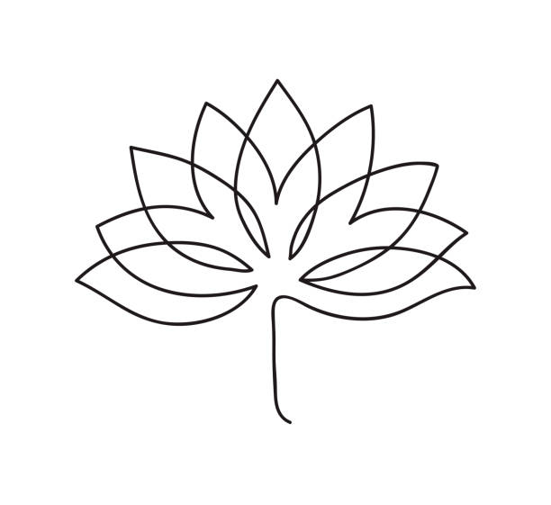 ロータスアイコン。蓮の花のロゴアウトラインイラスト。黒と白の手描き線画スタイル - 蓮の花点のイラスト素材／クリップアート素材／マンガ素材／アイコン素材