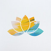 Lotus flower made from vectorised acrylic painting and clipping masks placed on background made from image traced paper texture.