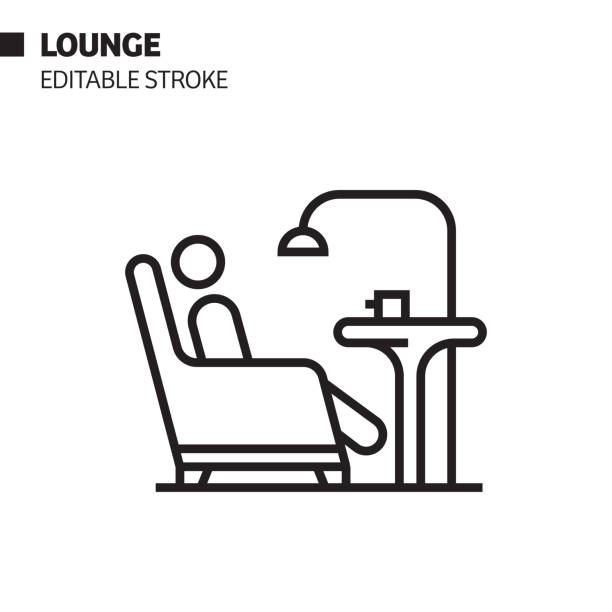ilustrações de stock, clip art, desenhos animados e ícones de lounge line icon, outline vector symbol illustration. pixel perfect, editable stroke. - airport lounge business