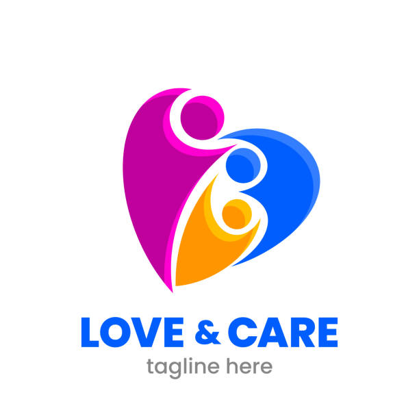Love and Care logo template. Abstract family in heart shape. Colorful emblem. vector art illustration