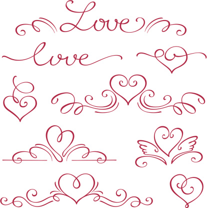 Love and hearts in a calligraphy style in red ink
