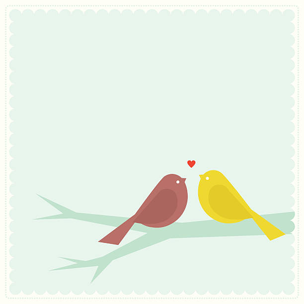 Zwei Liebesvögel auf einer modern gestalteten Briefmarke