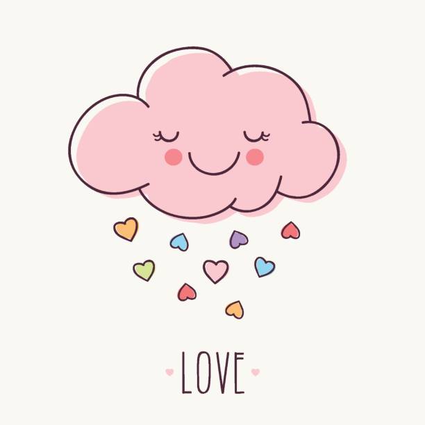 Love Cloud Hand drawn pink love cloud rain drawings stock illustrations