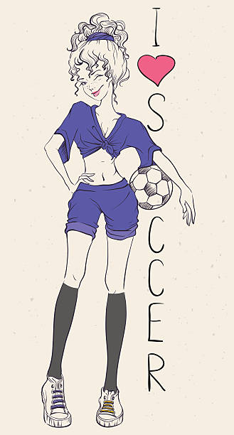 stockillustraties, clipart, cartoons en iconen met i love football. beautiful athletic woman with soccer ball - voetbal meisje