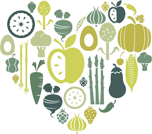 Love Healthy Food A montage of healthy food icons. Click below for more food images. food silhouettes stock illustrations