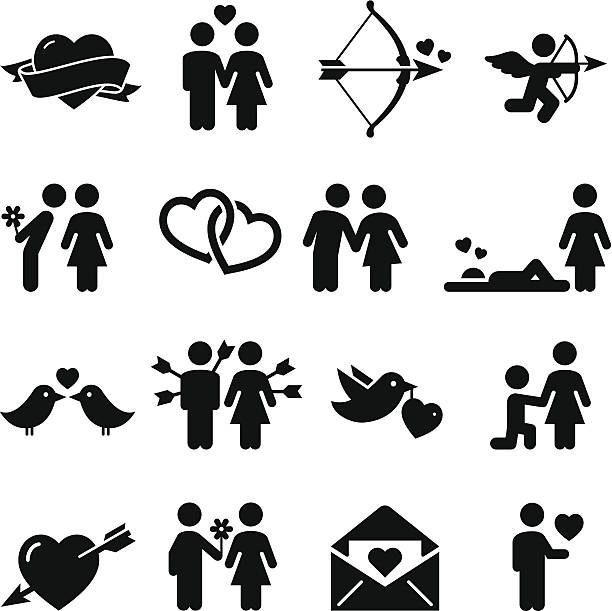 illustrazioni stock, clip art, cartoni animati e icone di tendenza di amore serie di icone-nero - couple kiss
