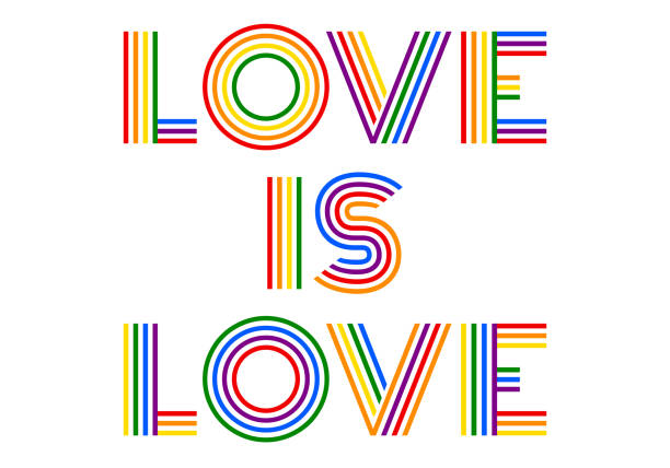 stockillustraties, clipart, cartoons en iconen met liefde is liefde, kleurrijke regenboog letters, vector - gay demonstration