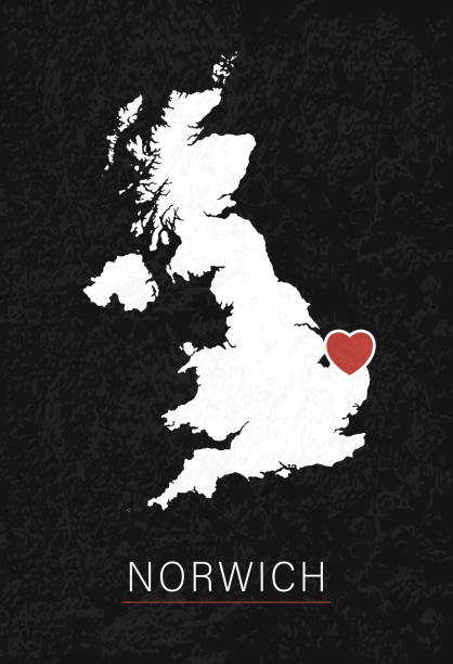 ilustrações de stock, clip art, desenhos animados e ícones de love norwich picture. map of united kingdom with heart as city point. vector stock illustration - norwich