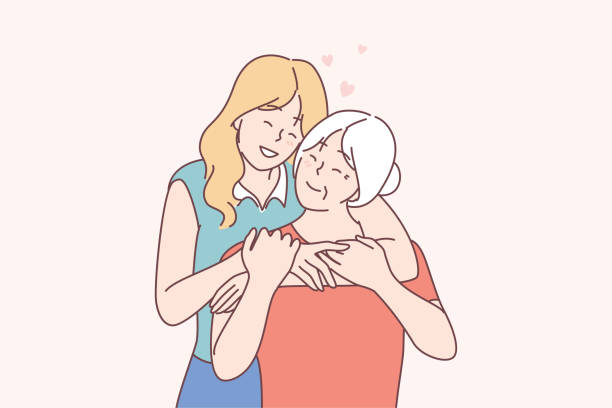ilustrações de stock, clip art, desenhos animados e ícones de love, relationship and happy parenthood lifestyle concept - grandparents hug