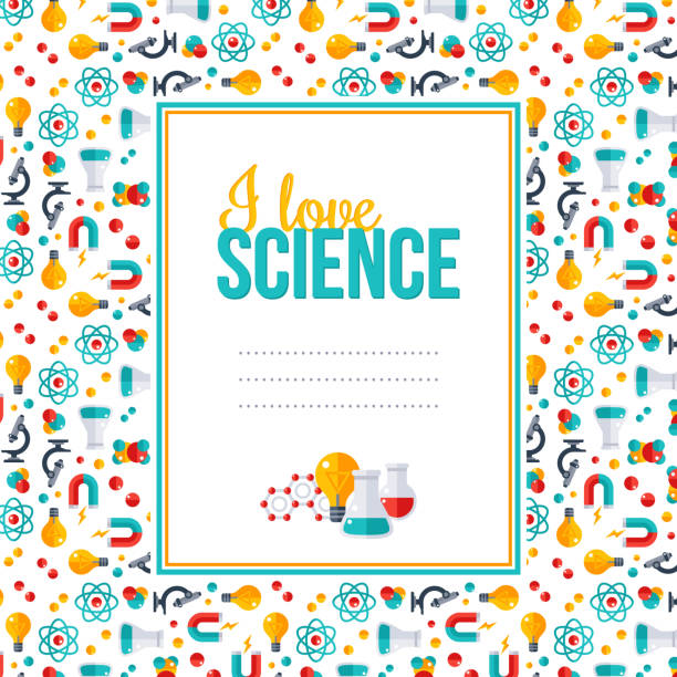 I love science, pattern with square frame I love science, pattern with square frame. Vector illustration. Back to school background. Physics, Chemistry, Biology, laboratory equipment flat icons. Scientific Research, Chemical Experiment. laboratory borders stock illustrations