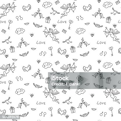 istock Love seamless pattern for St. Valentine's Day, for adult colorin 506593478
