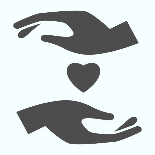 Love solid icon. Heart between two hands vector illustration isolated on white. Two hands holding heart glyph style design, designed for web and app. Eps 10. Love solid icon. Heart between two hands vector illustration isolated on white. Two hands holding heart glyph style design, designed for web and app. Eps 10 human body part stock illustrations
