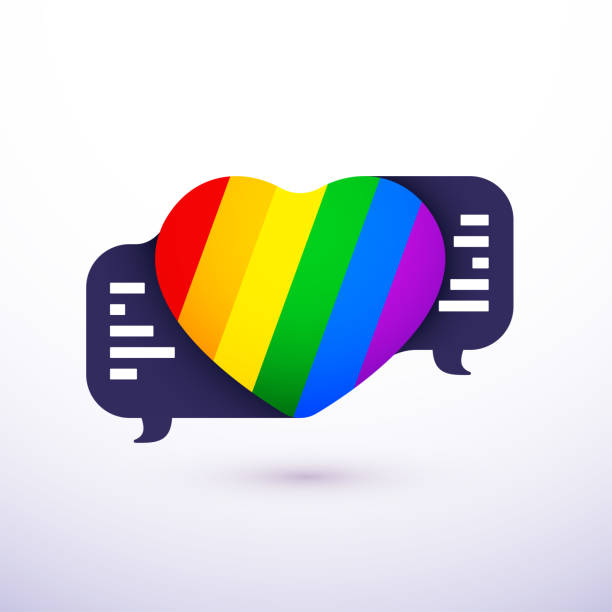 Love talk chat dating, LGBT rainbow heart shape in message bubble Love talk chat dating, LGBT rainbow heart shape in message bubble, gay pride lesbian bisexual transgender community sign, vector concept logo icon isolated on white background nyc pride parade stock illustrations