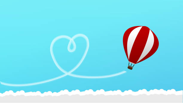 Love Travel Concept with Airplane Flying in the Blue Sky Leaving Behind a Handmade Love Shaped Smoke Trail. And Text I love travel. vector art illustration