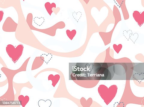 istock Love Valentine's day seamless background. Love heart tiling holiday backdrop. Romantic date card pattern with love hearts 1364758773