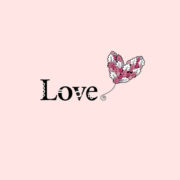Love Word with Heart Balloon Hand Drawn Doodle Vector on a pink background vector art illustration