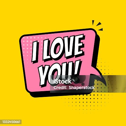 istock I love you. Vector image. LOVE Happy Valentines day card. Comic elements and patterns, phras. Clouds for explosions like boom. Pop-art 1332450661