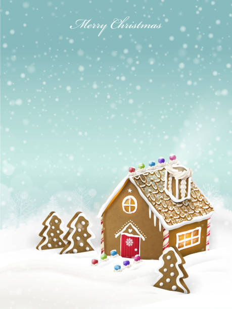 lovely Christmas gingerbread house lovely Christmas gingerbread house isolated on snowy background gingerbread house stock illustrations