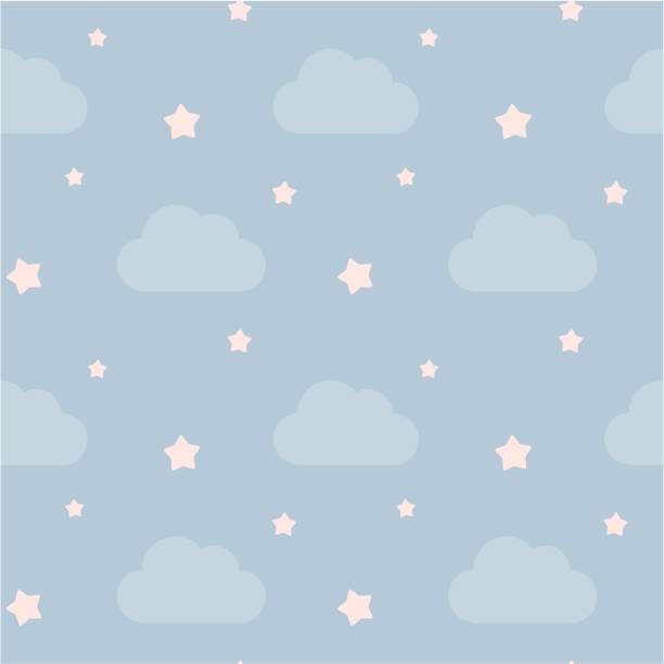 lovely cute sky with clouds and pink little stars seamless vector pattern background illustration lovely cute sky with clouds and pink little stars seamless pattern background illustration sleeping backgrounds stock illustrations