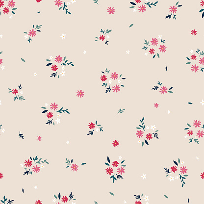 Lovely ditsy floral seamless pattern, tiny hand drawn flowers, great as background, for textiles, banners, wallpapers, wrapping - vector design