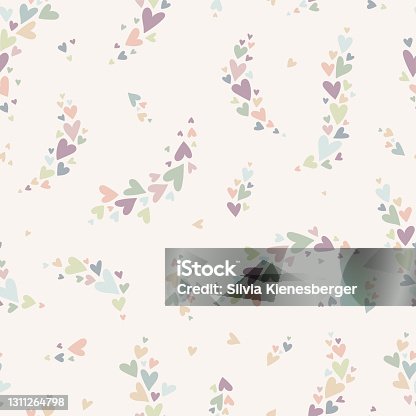 istock Lovely hand drawn doodle hearts seamless pattern, pastel colored hand drawn background, great for Valentine's or Mother's Day, textiles, banners, wrapping, wallpapers - vector design 1311264798
