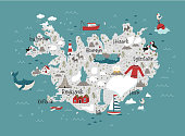 istock Lovely hand drawn Iceland design, doodle animals, houses, mountains - great for banners, wallpapers, prints, cards - vector design 1333924679