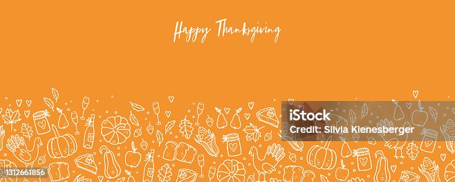 istock Lovely hand drawn Thanksgiving seamless pattern, cute doodle background, great for banners, wallpapers, wrapping, textiles - vector design 1312661856