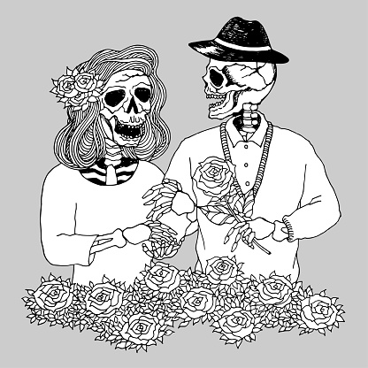 Download Lover Couple Sugar Skull Day Of The Dead Vector Hand Drawn ...