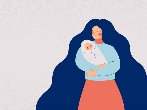 ilustrações de stock, clip art, desenhos animados e ícones de loving and caring mother holding her newborn child. - mother and daughter