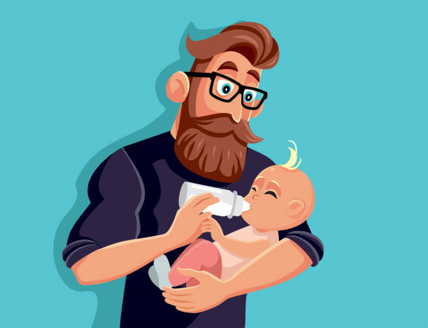 愛父親 瓶 餵養 嬰兒 向量 卡通 - baby formula 幅插畫檔、美工圖案、卡通及圖標