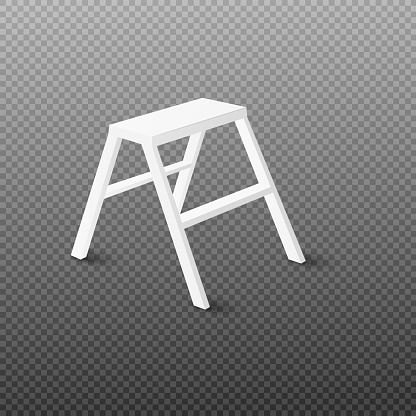 Low household ladder with one step or rung, realistic 3d vector illustration isolated on transparent background.