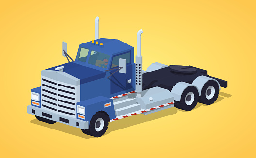 Low poly blue heavy truck