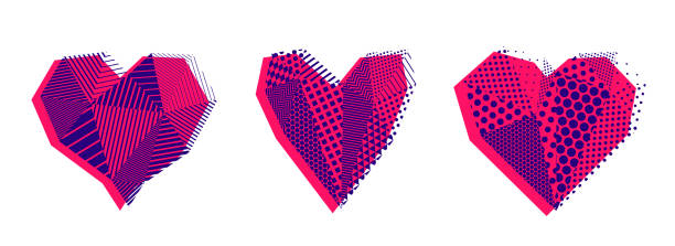 Low poly pattern geometric heart vector icons or logos set, graphic design 3d love theme element, polygonal dimensional heart. Low poly pattern geometric heart vector icons or logos set, graphic design 3d love theme element, polygonal dimensional heart. date night stock illustrations