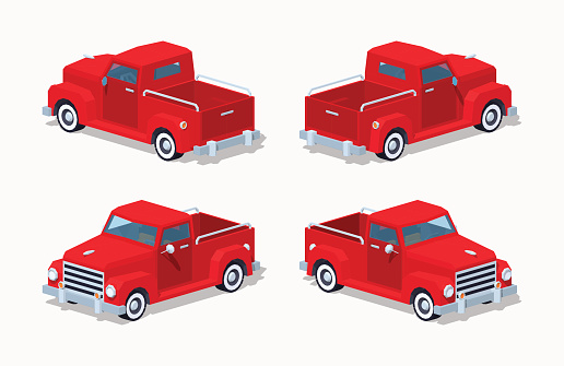 Low poly red retro pickup