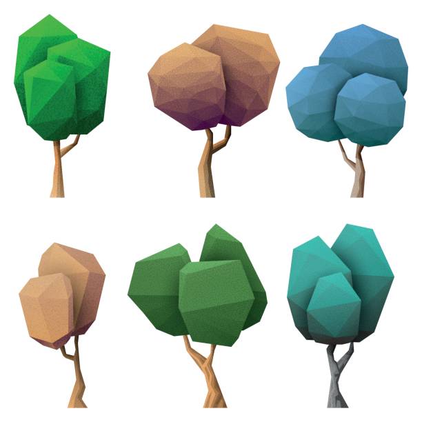ilustrações, clipart, desenhos animados e ícones de coleção de árvores de baixo poli - tree 3d