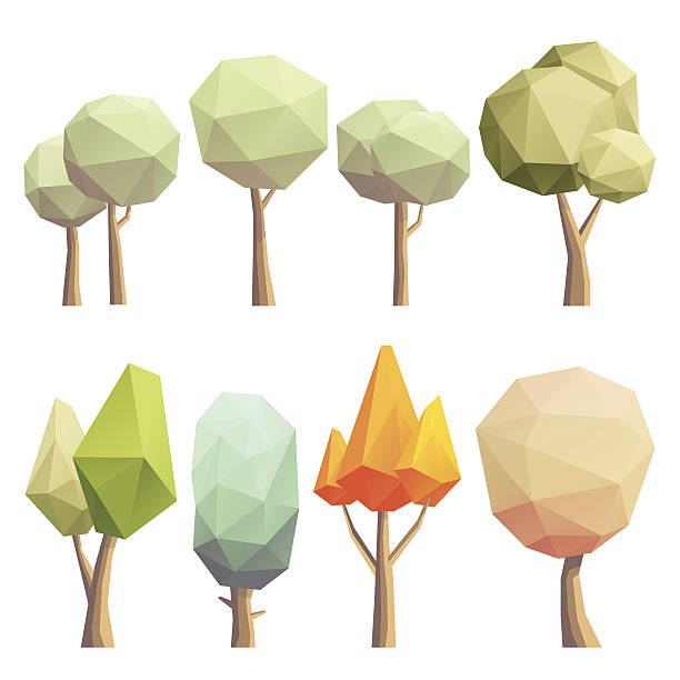 ilustrações, clipart, desenhos animados e ícones de baixa poly árvores - arvores 3d