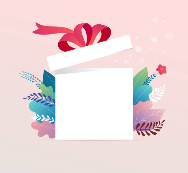 Lucky box, opened white present box with red ribbon. Sale concept design, give away promotion. Vector illustration Lucky box, opened white present box with red ribbon. Sale concept design template, give away promotion. Vector illustration store clipart stock illustrations