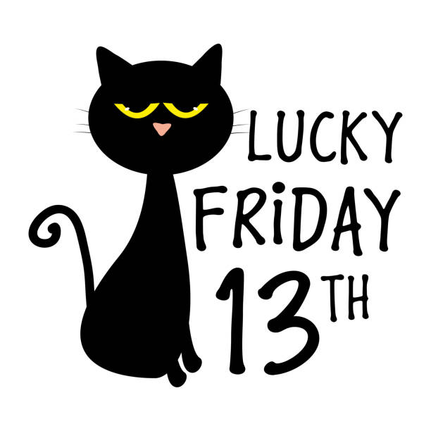 illustrations, cliparts, dessins animés et icônes de lucky friday 13th - drôle de chat noir abominable. - vendredi 13