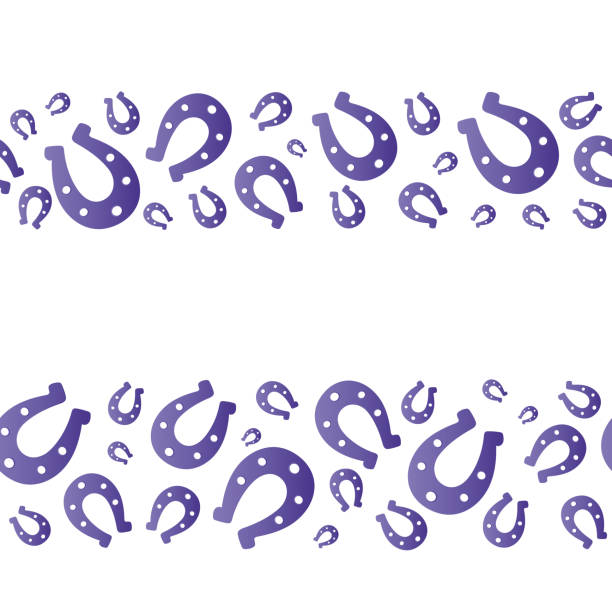 Lucky horseshoe. Good luck symbol. Purple. Endless horizontal border. Isolated colorless background. Seamless vector pattern. Repeating ornament. Horse shoes. Flat style. Abstract image. Lucky horseshoe. Good luck symbol. Purple. Endless horizontal border. Isolated colorless background. Seamless vector pattern. Repeating ornament. Template for web design, printing, advertising, banner. Horse shoes. Flat style. Abstract image. horse borders stock illustrations