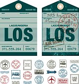 A set of do-it-yourself rubber stamps for vintage luggage tags. Included is a 'clean' tag as well as an aged and grungy design. File contains transparencies but no gradients, so will still print correctly.