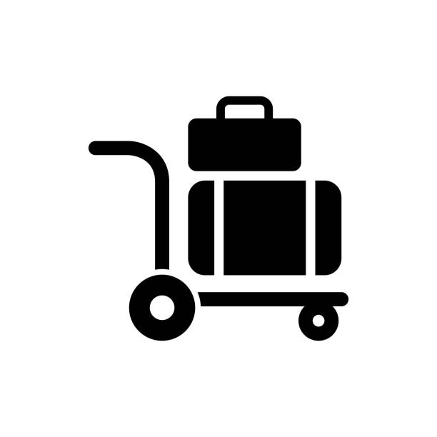 Luggage trolley Icon Luggage trolley vector graphics solid icon luggage cart stock illustrations