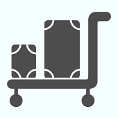 istock Luggage trolley solid icon. Baggage on a tray vector illustration isolated on white. Trolley baggage glyph style design, designed for web and app. Eps 10. 1202458879
