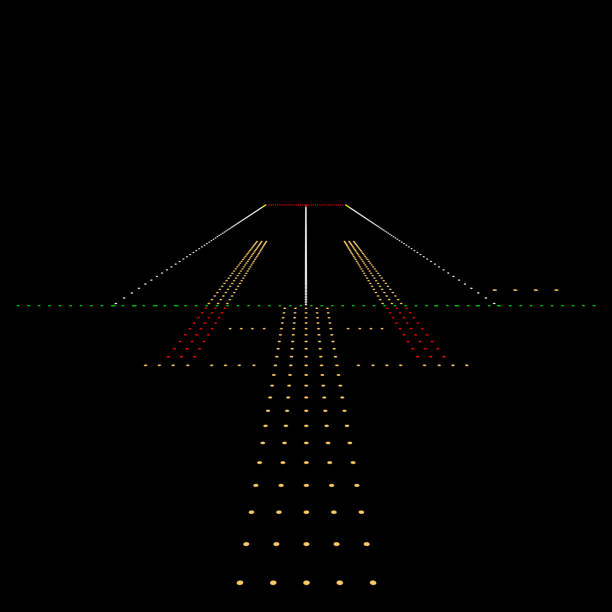 Luminous night landing lights Airport. Vector illustration. Luminous night landing lights Airport. Vector illustration. airport runway stock illustrations